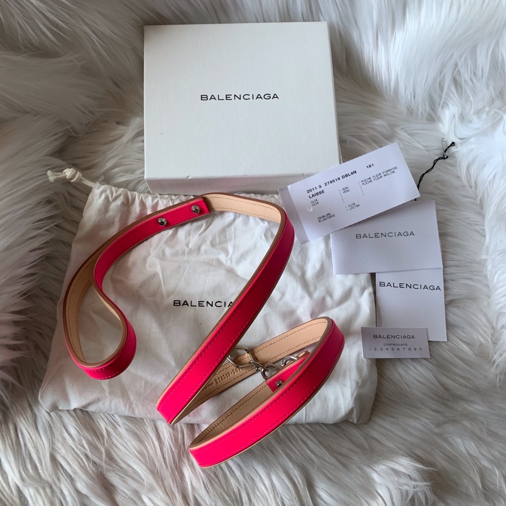 BALENCIAGA Leather Dog Leash Neon Pink